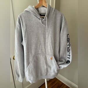 Carhartt Loose Fit Large Gray Hoodie with Black Name and Logo Sleeve Hit